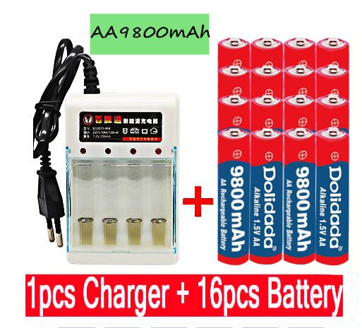 Neue Tag AA batterie 9800 mah akku AA 1,5 V. Wiederaufladbare Neue Alcalinas drummey + 1 stücke 4-zelle ladegerät: green