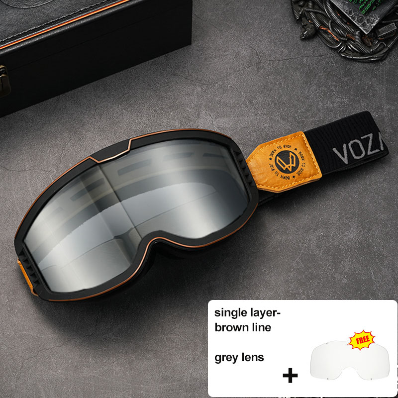 Vozapow Motorcycle Goggles Photochromic 3 IN 1 Retro Cycling Sunglasses Anti-Fog Windproof Polarized Motocross Riding Glasses: Lavender