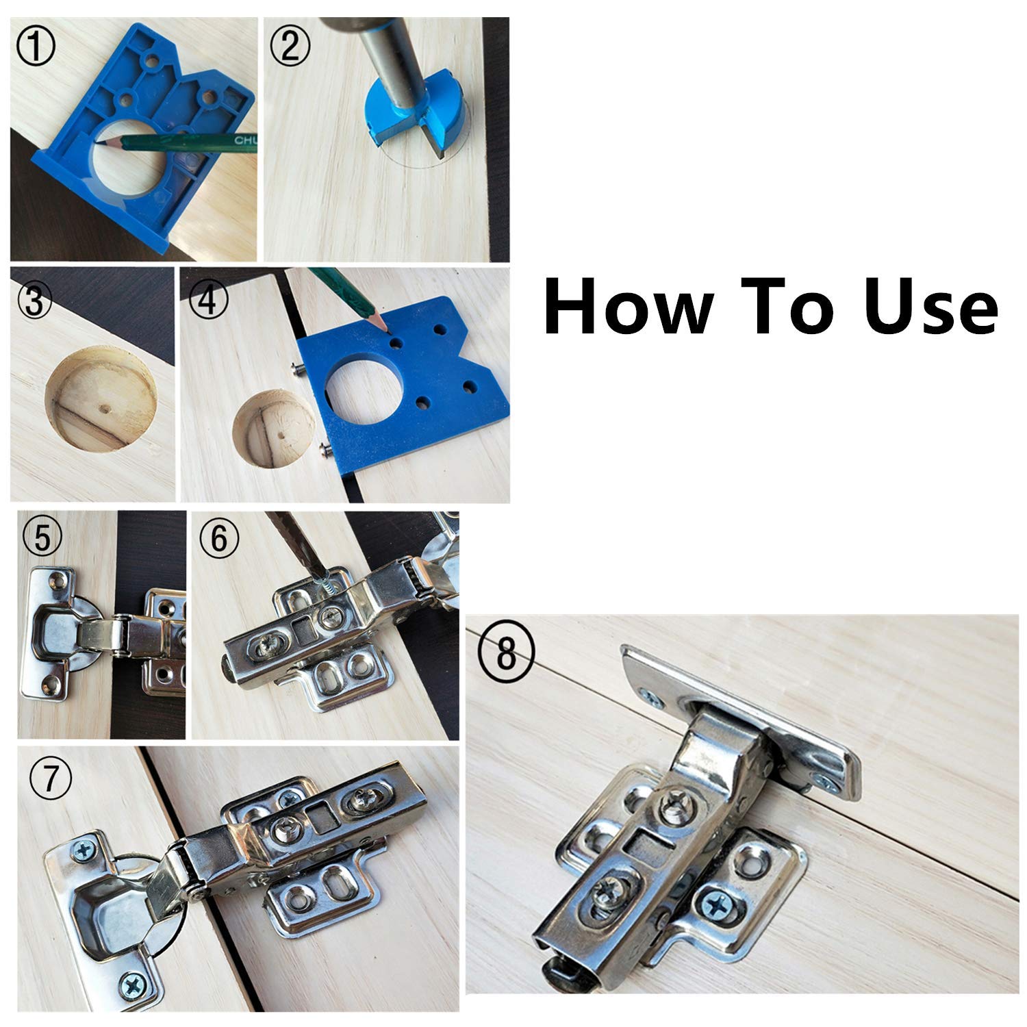 Drilling Guide Locator Set Concealed Hinge Positioner Drilling Jig Drill Bits Woodworking Door Hole Opener Cabinet Tools