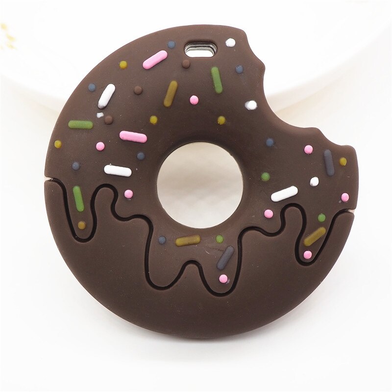 Chenkai 5 stk bpa fri silikone cookie vedhæng vedhæftning diy baby kiks sut dummy donut sygepleje tygge smykker legetøj: Chokolade
