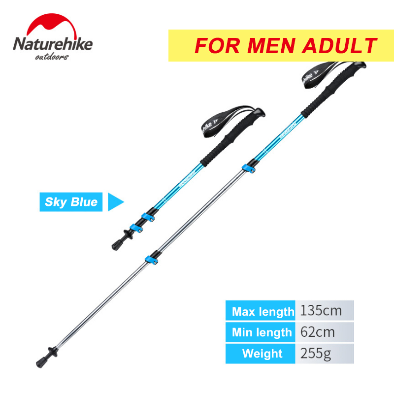 NatureHike ST01 External Quick lock Trekking pole hiking telescope stick nordic walking stick hand Crutch Alpenstocks Adult Kids: Blue 135cm