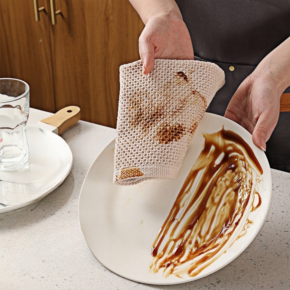 2/6 pièces nid d'abeille 100% coton torchon serviette douce absorbante serviette à main séchage rapide maison cuisine efficace chiffon de nettoyage outils