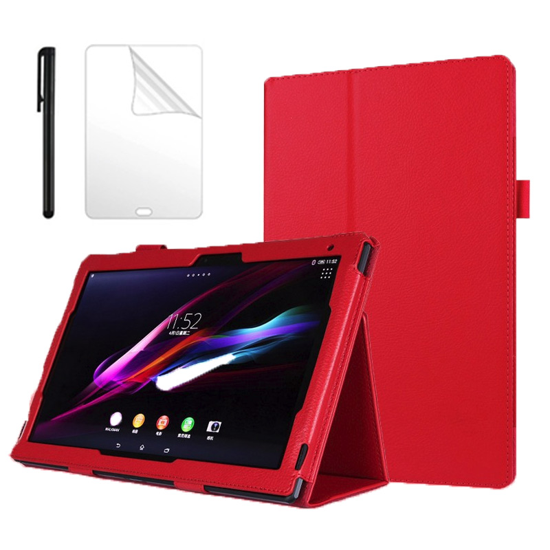 Litchi Pu Leather Stand Case Voor Sony Xperia Z4 10.1 Inch Tablet Flip Pu Lederen Stand Beschermende Funda Case + film