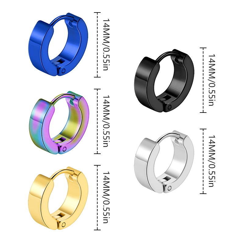 1/5 Pairs Men Women Punk Rock Stainless Steel Huggie Ear Circle Earring Piercing Push-Back Ear Buckle Gothic Jewelry