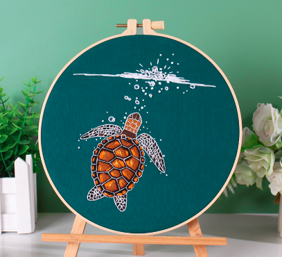 Kit de bordado de animales y agua con aro de 20cm, conjunto de cinta bordada tridimensional simple, suministros para manualidades de costura DIY: Rojo