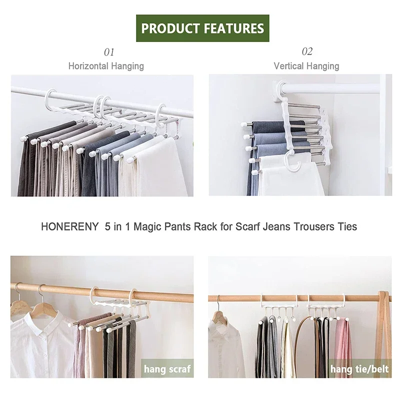 RYHHH Set Van 2, Broekhanger,5-In-1 Kleerhanger,Kleerhanger Ruimtebesparend,Opvouwbare Multifunctionele Hanger,Broekenhangers Ruimtebesparend,Voor Broeken, Sjaals, Jeans, Kleding, Handdoeken -Zwart