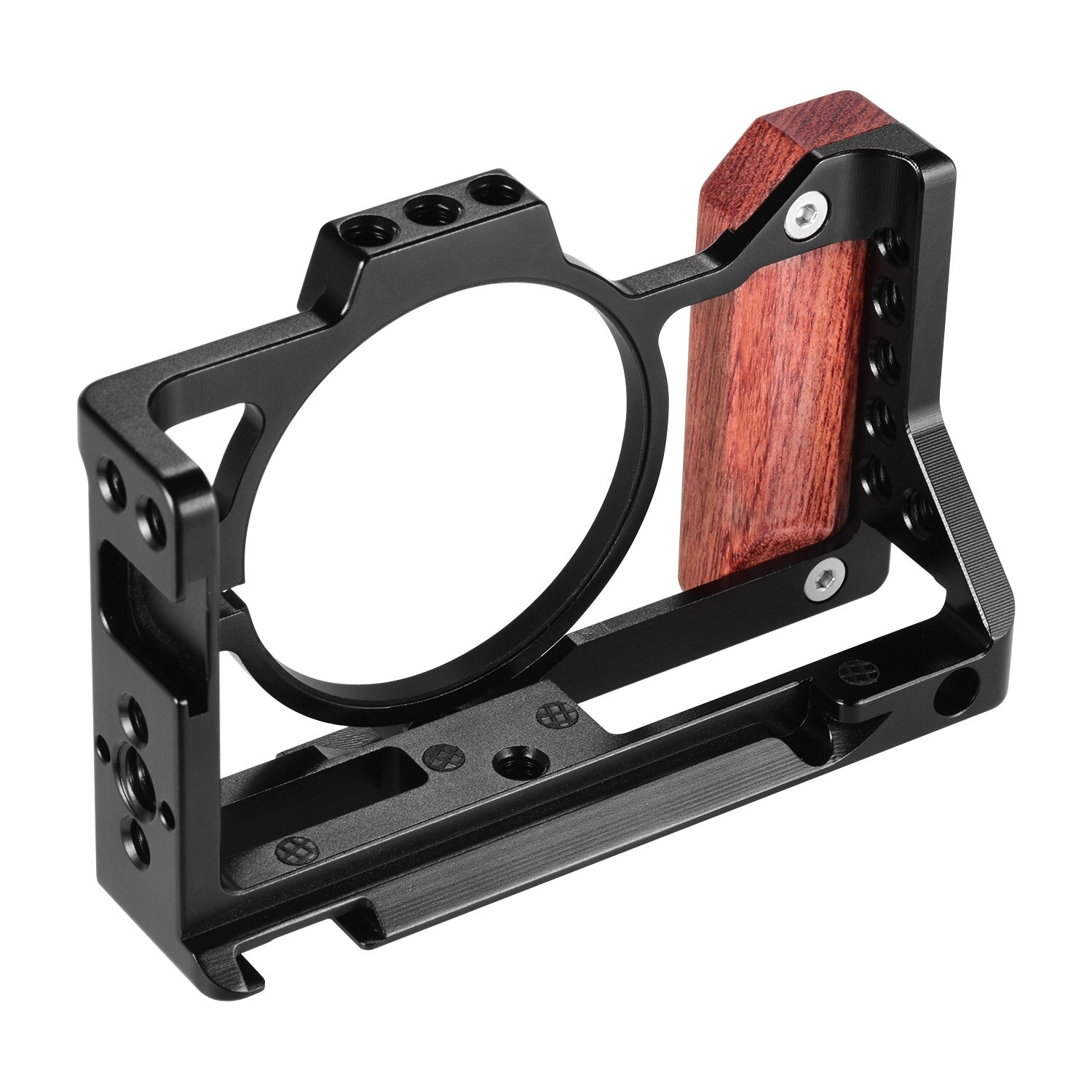 Andoer Camera Cage Compatible with Sony ZV1 Camera with Wooden Handle Grip Cold Shoe for Mounting Microphone LED Light