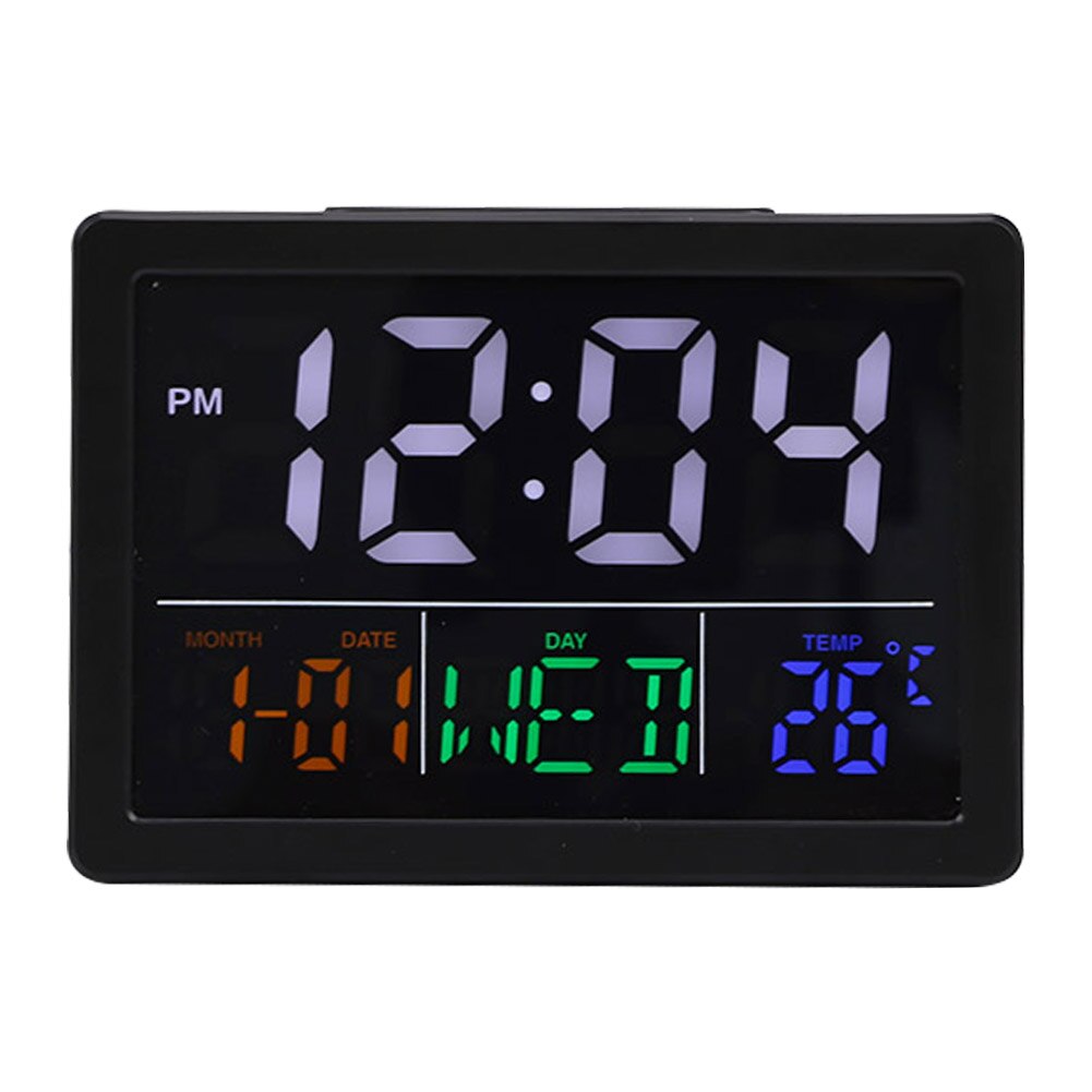 Silent Digital LED Alarm Clock Table Desk Temperature Humidity Meter Date Weather Station Screen Display Clock: Black