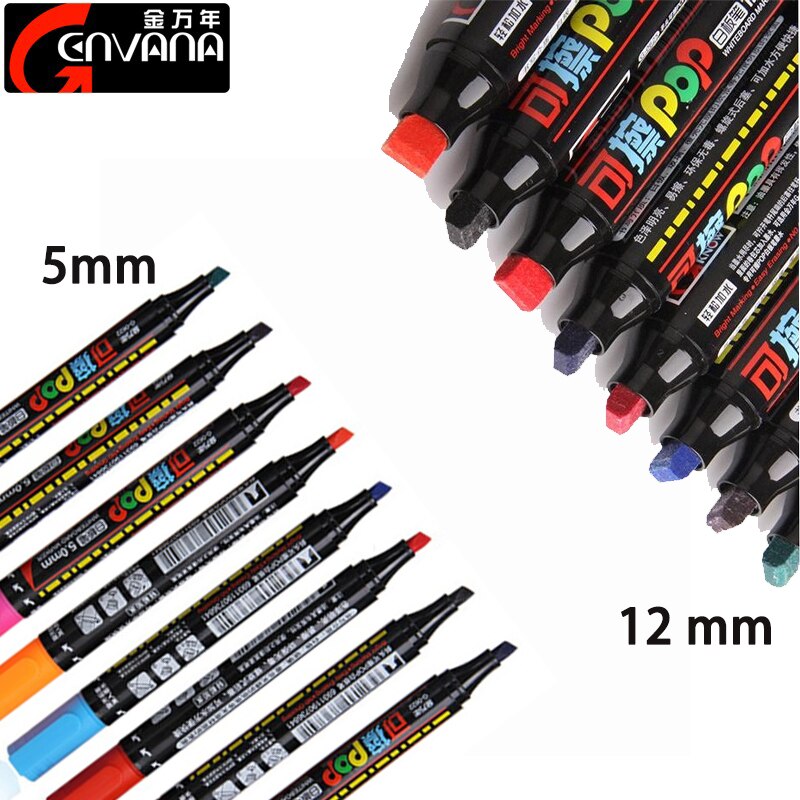 Know/genvana 8 -kleurige uitwisbare pop whiteboardmarker voor keramisch glas, 5mm/12mm beitelpunt, geurarme, uitwisbare en navulbare marker