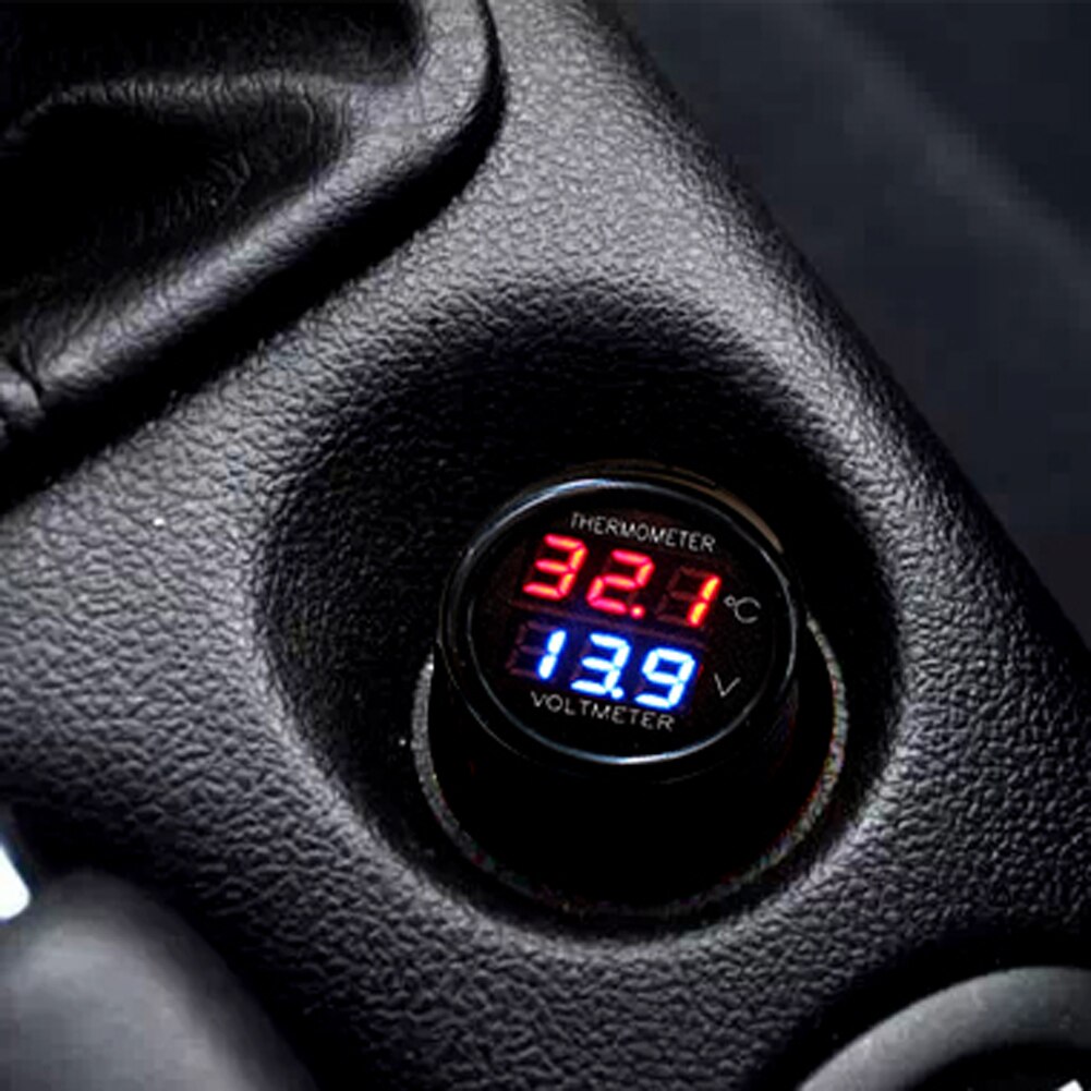 2 en 1 Voiture Auto 12V Thermomètre Voltmètre Universel LED À Double Affichage Numérique THERMOMÈTRE Voltmètre Voiture Accessoires