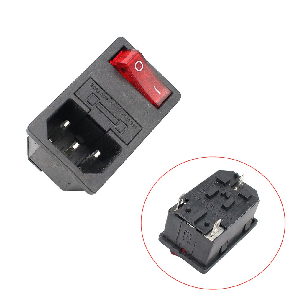 IEC320 C14 Electrical AC Socket 3 pin red LED 250V Rocker Switch 10A fuse female male inlet plug connector 2 pin socket mount: Lavender