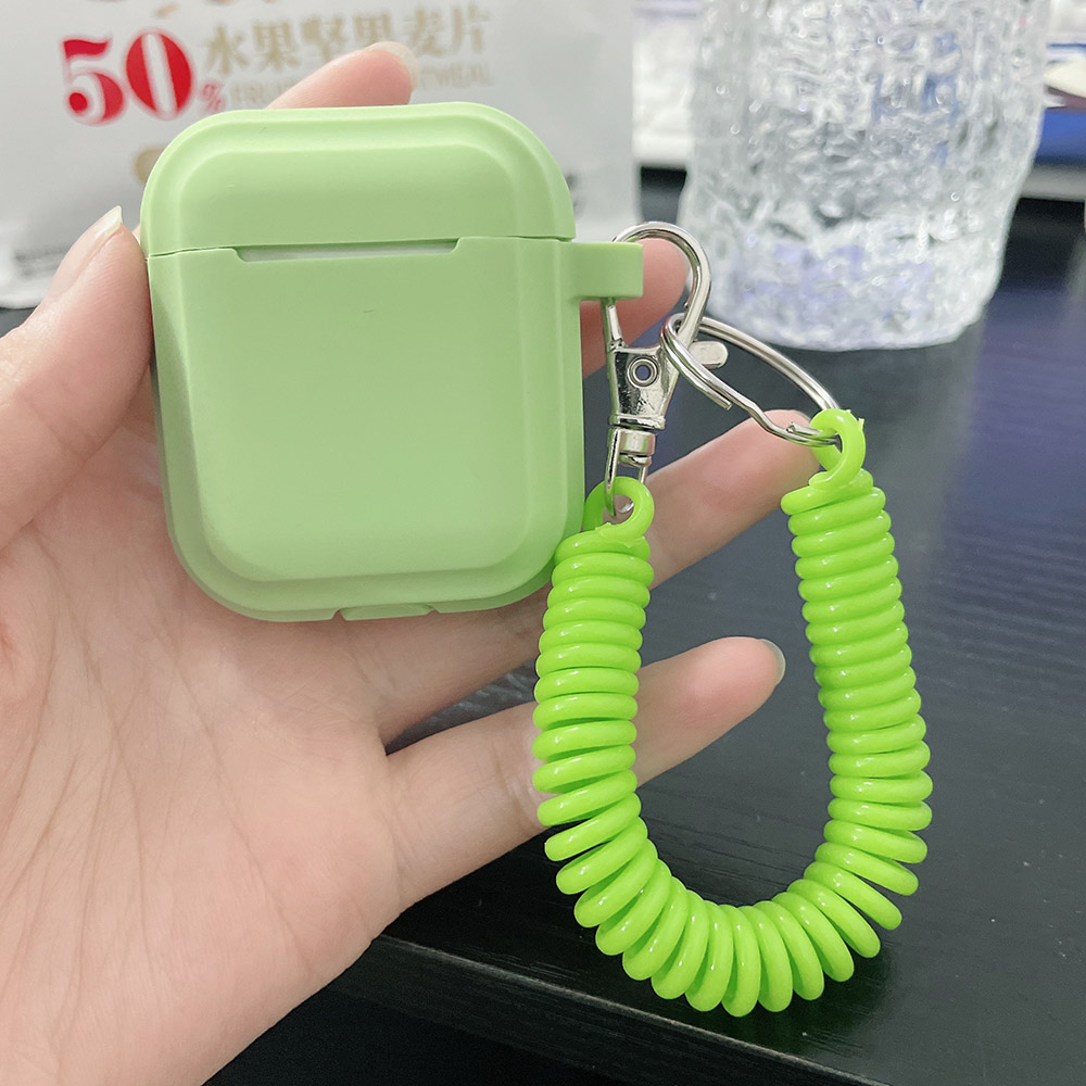 Hülle für Airpods 1/2/3/4, Silikon, einfarbig, schützende Kopfhörer-Abdeckung für Apple Air Pods Pro 2, Feder, flexible Kette, Schlüsselanhänger: M / Mint Farbe