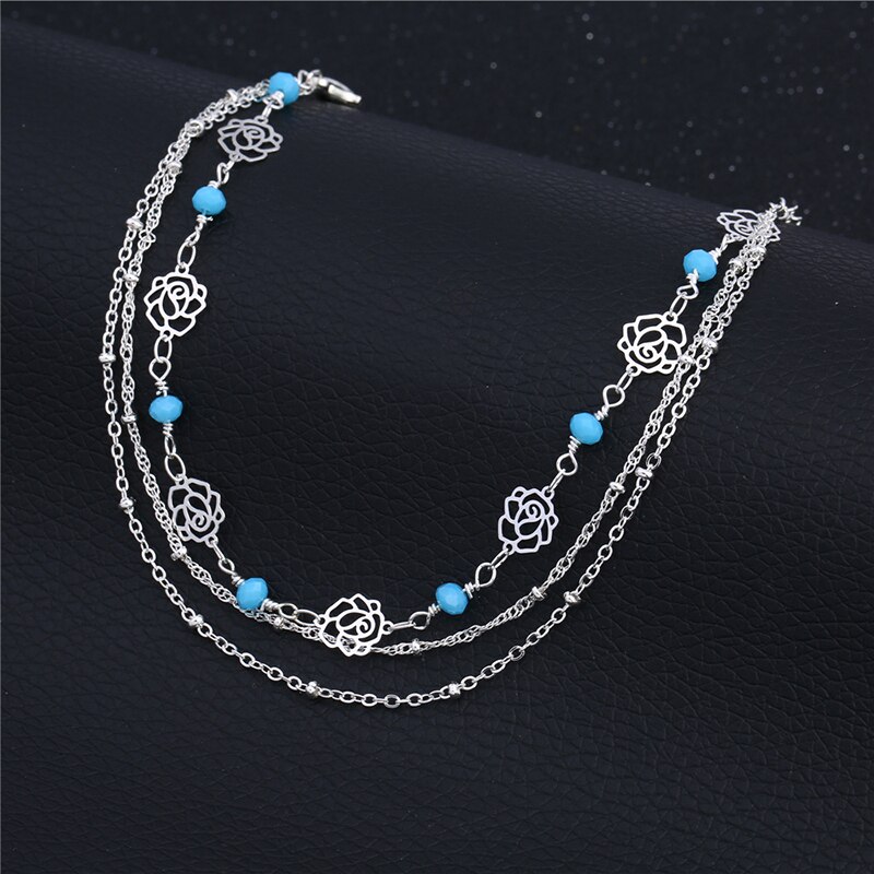 European Woman Girl Party Birthday Wedding Flower 925 Sterling Silver Chain Anklet Bracelet 1B095