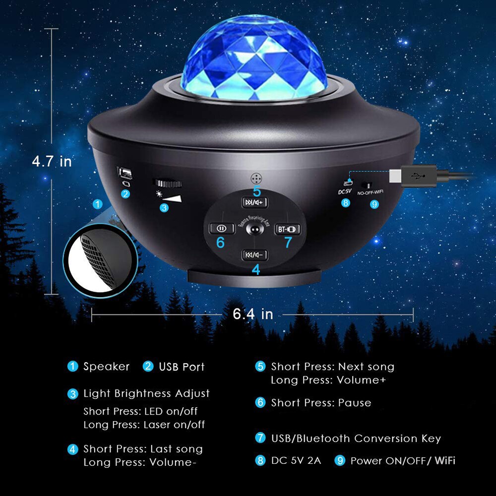 Wifi Galaxy Projector Oceaan Wave Smart Star Projector Light Bluetooth Nachtlampje Spraakbesturing Muziek Speler Led Projector Lampen