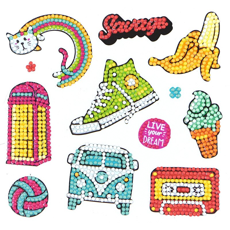 Diamond Painting Stickers Kids 5D DIY Art Craft Guitar Suitcase Sticker Painting with Diamonds by Number for Children Decoration: style8