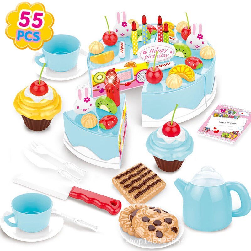 Mädchen simulation küche lebensmittel spielzeug 37-75 stück set DIY pretend zu spielen cut kuchen spielzeug geburtstag kuchen mit musik licht mädchen: 7