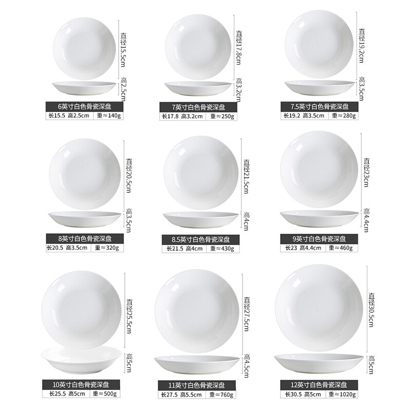 Chinese Bone China Servies Keramische Thuis Diner Plaat Minimalistische Creatieve Huishoudelijke Pure White Diepe Plaat Keuken Benodigdheden