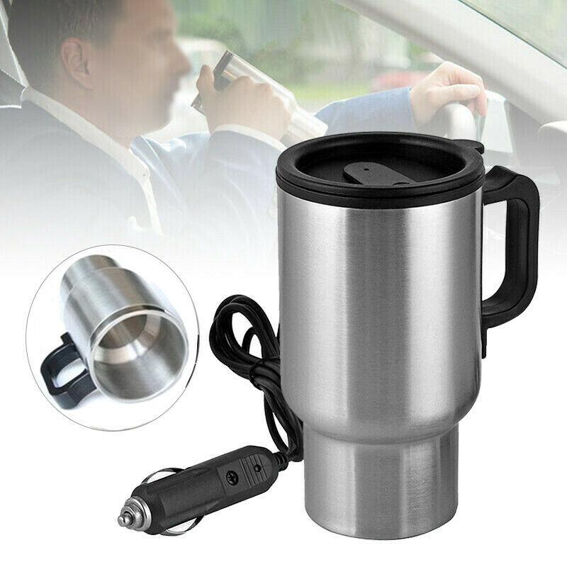 Taza calefactora para coche, termo eléctrico de acero inoxidable, accesorios para coche, 12V, 450ml