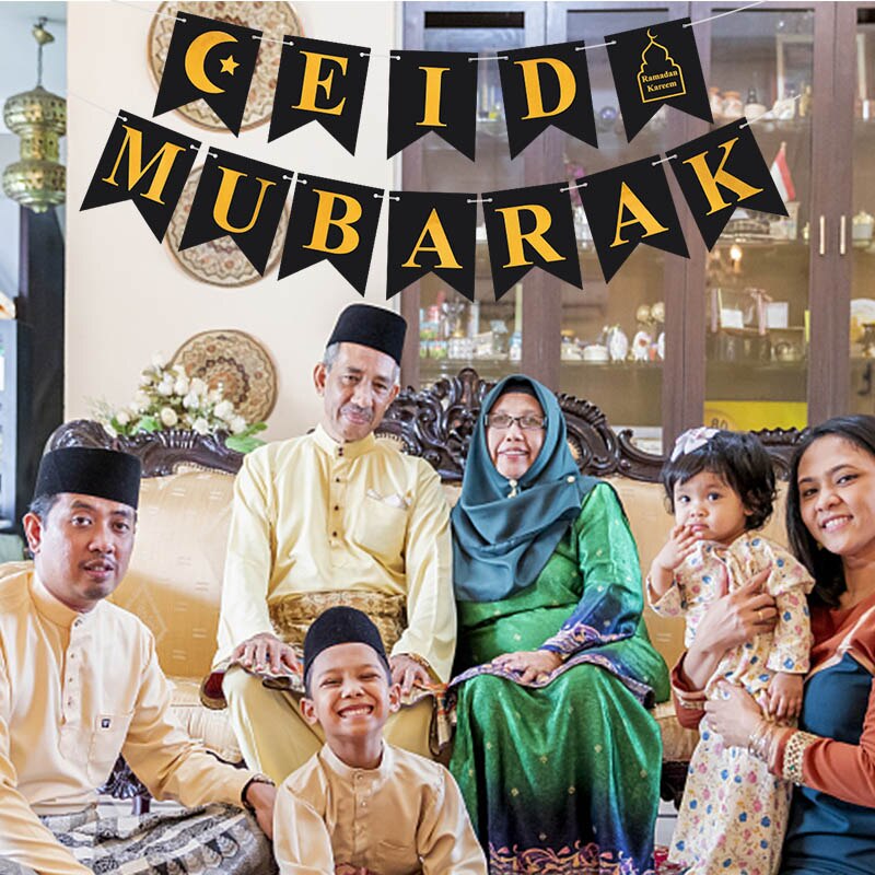 1Set Eid Mubarak Banner Wall Hanging Ramadan Kareem Paper Garland EID Flag Festival Bunting Islamic Muslim Mubarak Decoration