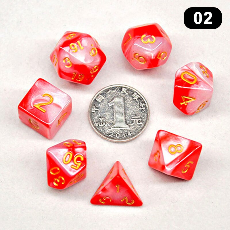 Sel 7Pcs Set Duty Dobbelstenen Set Verdoezeld Kleur Kleurrijke Effen Polyhedrale Dobbelstenen Set Met Cijfers Rol Playing Game dobbelstenen Set: 02