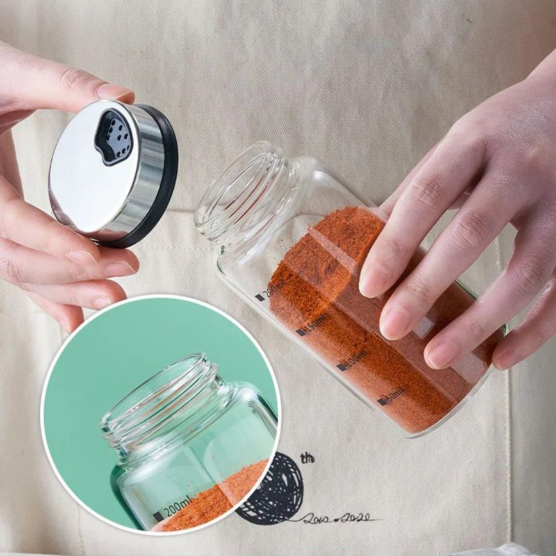 150/200/300/450ml High Borosilicate Glass Seasoning Jar Pepper Spice Shaker Kitchen Salt Sesame Solid Condiment Dispenser Bottle