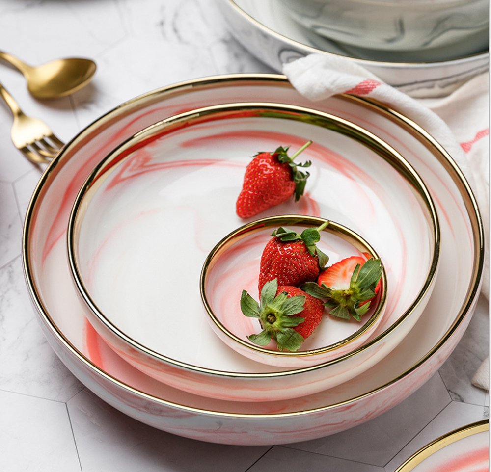 1pc mármore rosa prato de jantar cerâmica arroz salada macarrão tigela pratos de sopa louça conjuntos utensílios de cozinha cozinha cozinha cozinhar ferramenta