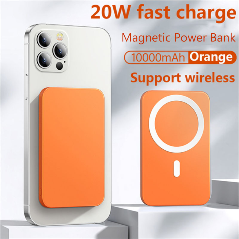 10000mAh Magnet For iPhone 12 12pro max 12mini Battery Pack Magnetic 15W Fast Wireless Power Bank Chargers External Battery: 10000mAh Orange