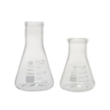 Sluiting Van Twee Erlenmeyer Kolven Met Rode Vloeistof En Een Glazen Stop Stock Afbeelding