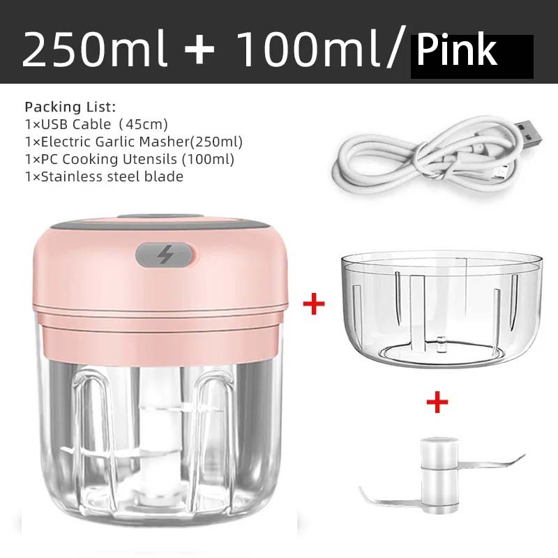 100ml/250ml elektriska köttköttkvarn vitlökshackare roterande vitlökspress kross grönsaks- och lökskärare kökstillbehör: Choklad