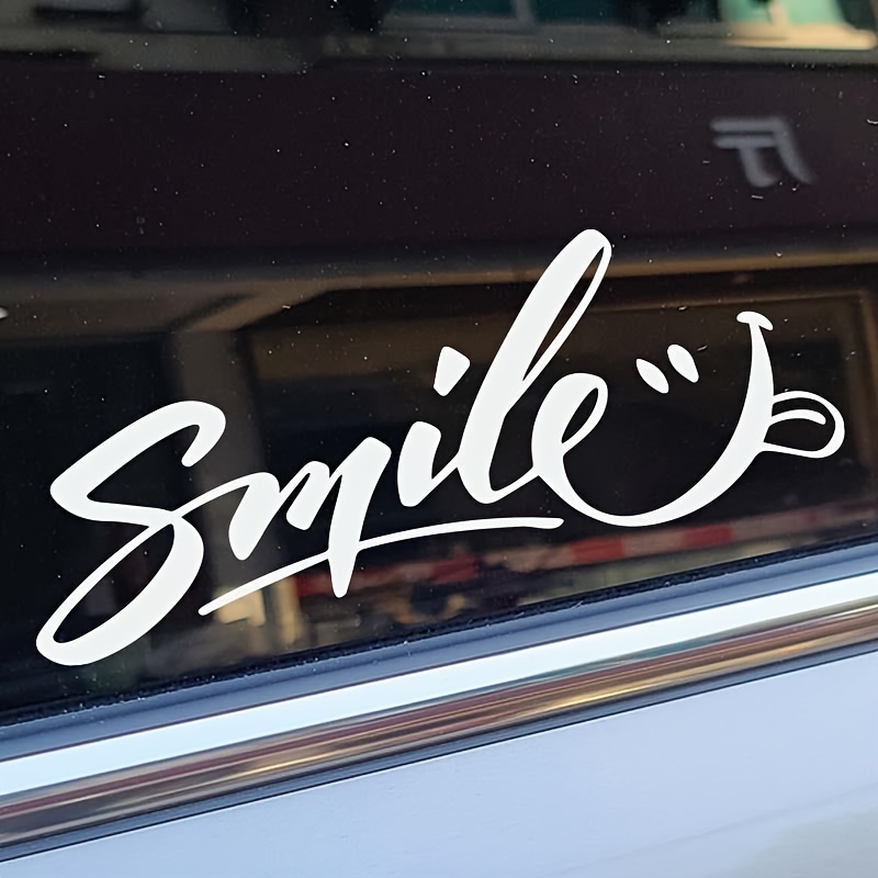 1PC auto "Smile" sticker voor raam - handgeschreven wit , ideaal voor het verspreiden van positiviteit op uw voertuig