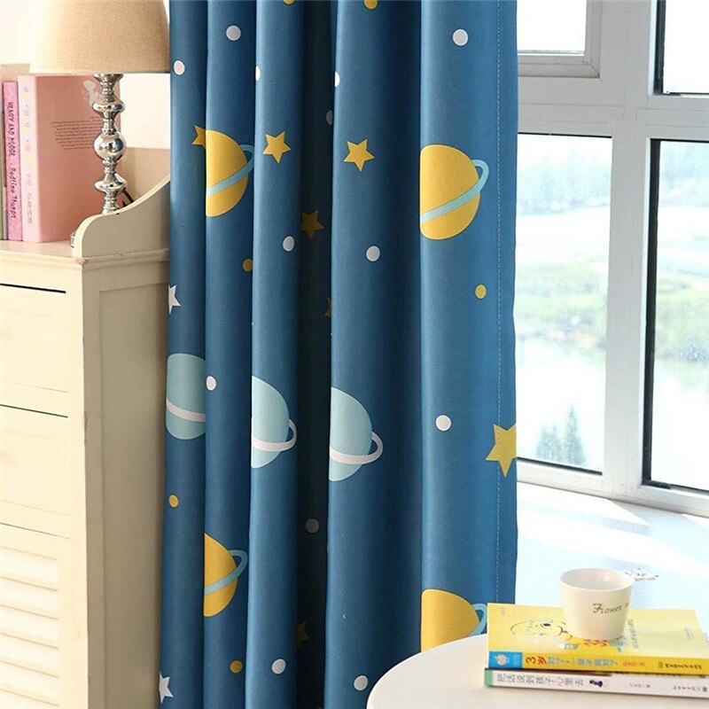 Imixlot tegneserie barnerom panel blackout gardiner blue planet print gardin kid's bedroom study room gardin vindu