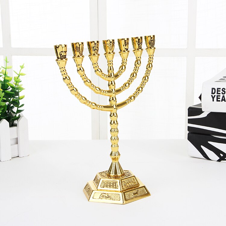 Israëlische Joodse Legering Zeven Licht Tafel Thuis Klassieke Ornamenten Christian Levert Party Gouden Lamp Stand