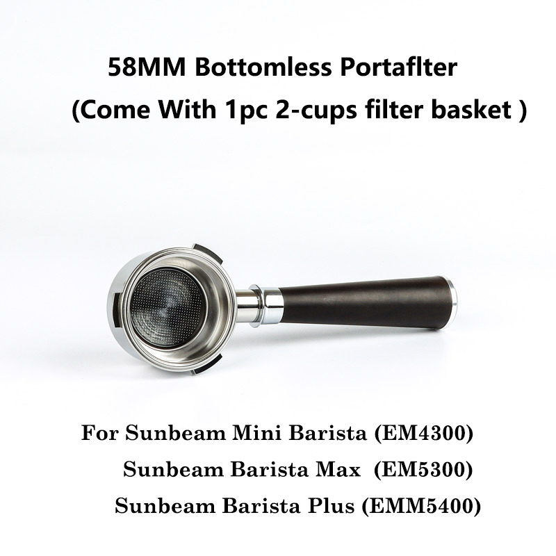 Sunbeam 58mm Bottomless Naked Portafilter 3 ears Filter Holder for Sunbeam Mini Barista/Barista Max/Barista Plus Coffee Machine: Brown
