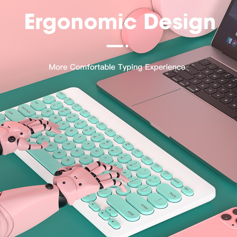 Pink Keyboards With Mouse Wireless Keyboard For Teclado PC Computer Laptop Desktop Tablet Gamer Cute Ergonomic Keyboards Set