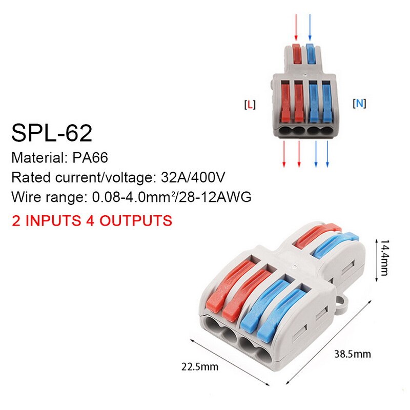 5/10pcs/Lot SPL-42/62 Mini Fast Wire Connector Universal Wiring Cable Connector Push-in Conductor Terminal Block