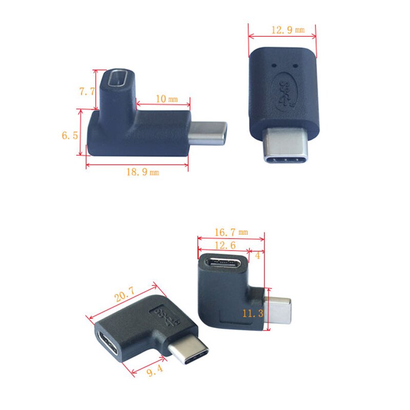 USB-C Elbow Adapter Female to Male Type-C Cable angled Adapter USB-C Plug Connector