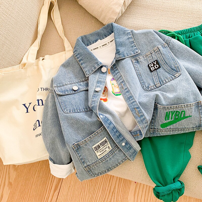Jongens Denim Jasje En Najaar 2022 Kinderen Jas Lente Koreaanse Bovenkleding Kleding 1-472