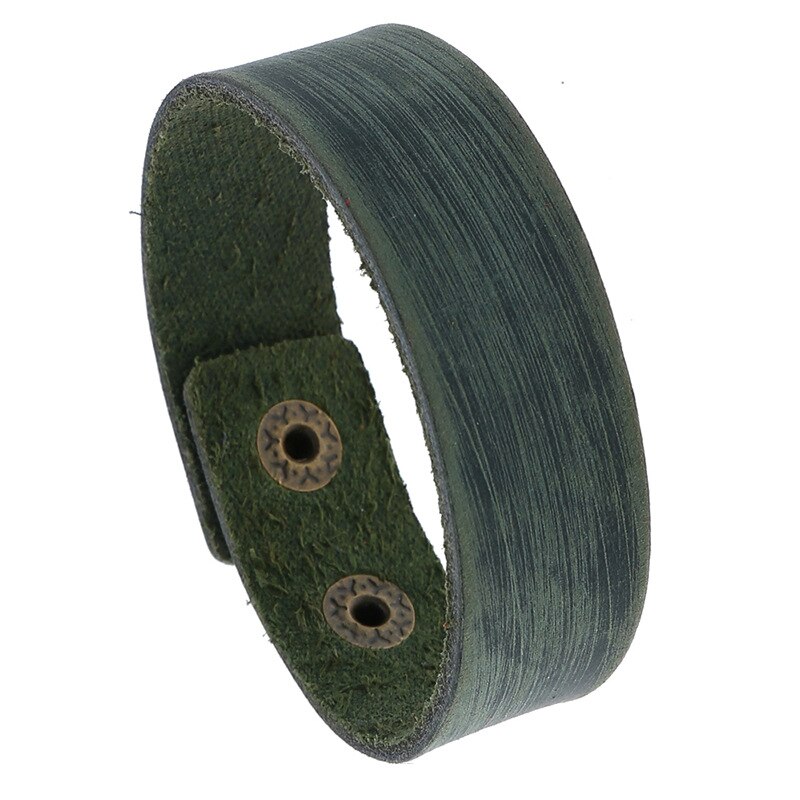 Retro Vintage Punk Stil Männer Armband Breite Leder Taste Verschluss Einstellbare Wrap Armreifen für Frauen Männer Schmuck: Green