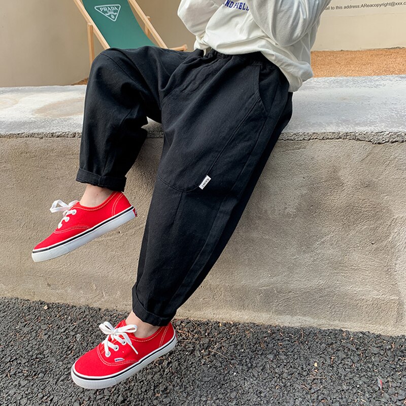 Pantalones finos para niño, ropa informal holgada de Hip Hop, Color sólido, con bolsillo grande, primavera y otoño, 2022: black / 140cm