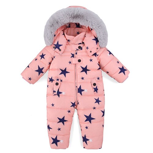 -30 russische pasgeboren Winter Snowsuit fur Hooded warm jongen Waterdicht donsjack voor baby meisje clothes1-4 jaar Romper sneeuw wear: pink / 6M