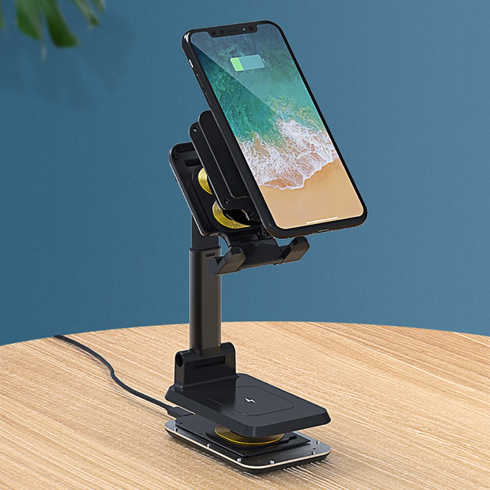 2 in 1 Wireless Charging Tablet Phone Stand 10W Holder Folding Adjustable Earphones Charging Box Portable Mobile Phone Charger