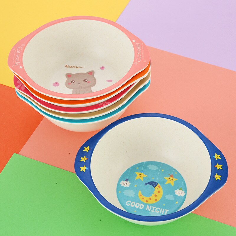 Bol de bébé en fibre de bambou plats pour enfants, bol d'alimentation naturel vaisselle pour enfants table dessin animé