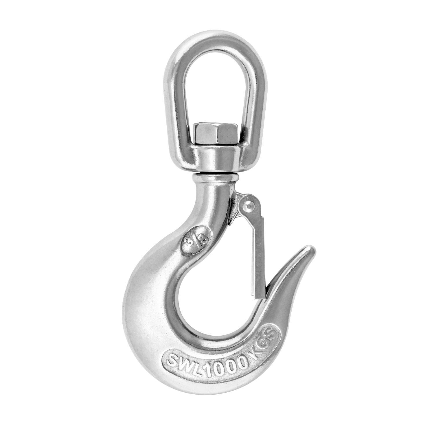 Crane Swivel Hook 304 Stainless Steel Swivel Lifting Clevis Chain Hook with Safety Latch 2000lb