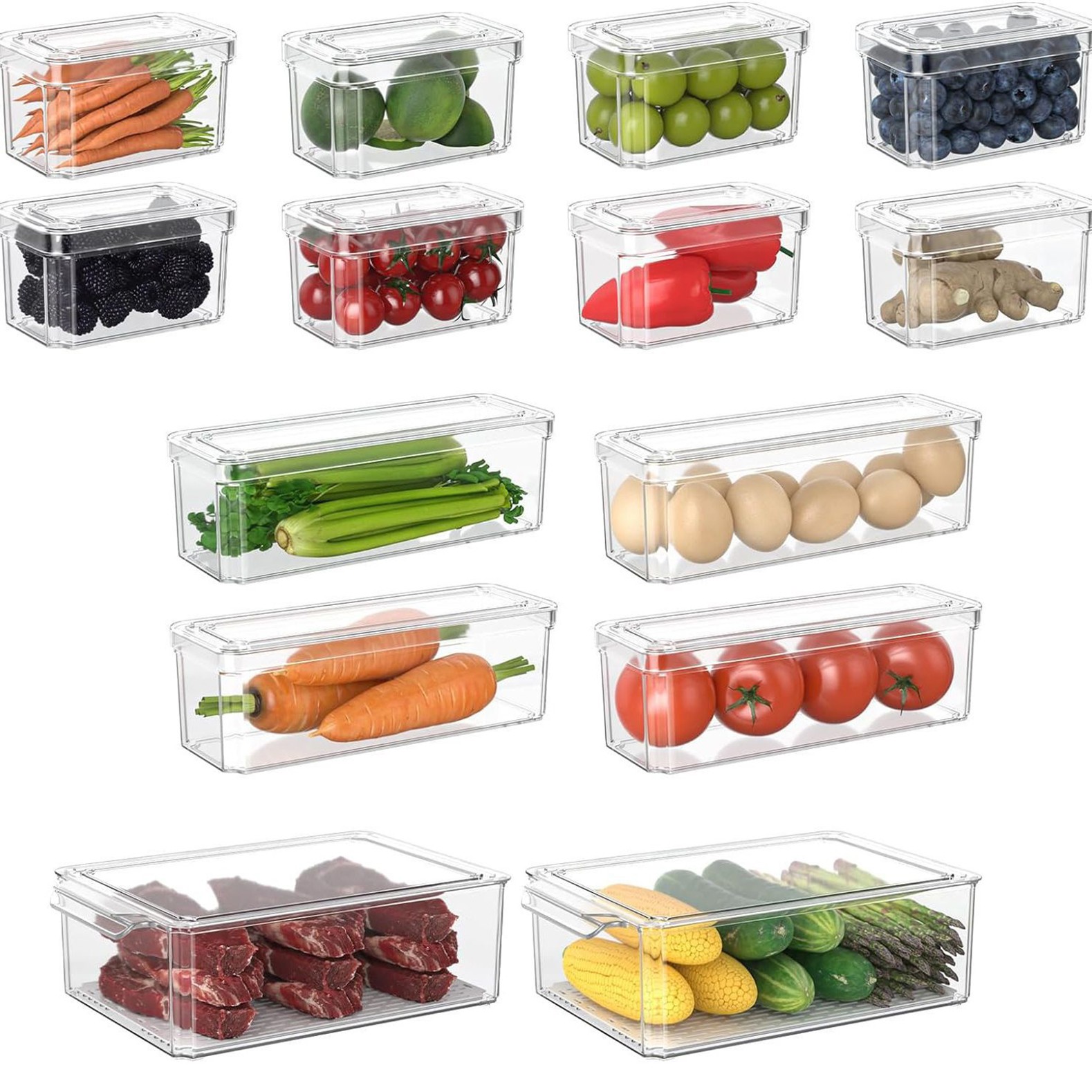 Neue Kühlschrank Organizer Behälter Stapelbare Kühlschrank Lebensmittel Lagerung Kasten Mit Griff Klar Kunststoff Speisekammer Lebensmittel Gefrierschrank Organizer Werkzeug