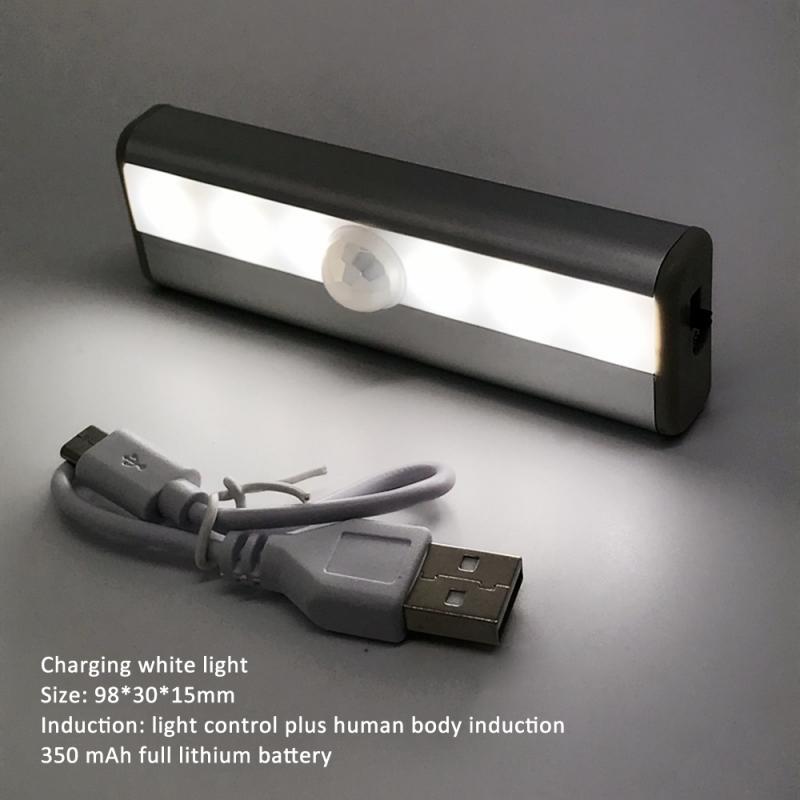 Luz LED con Sensor de movimiento PIR para armario, lámpara de noche de armario, luz de fondo para escalera, lámpara de imán, 10/80/120: 10LED simple