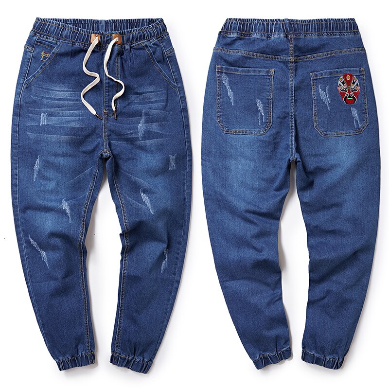 5XL 8XL Plus size Stretch Men&#39;s Jeans Trend Elastic waist Harem Pants Brand Blue Distressed Casual Denim Trousers: 095 Light blue / XXXL