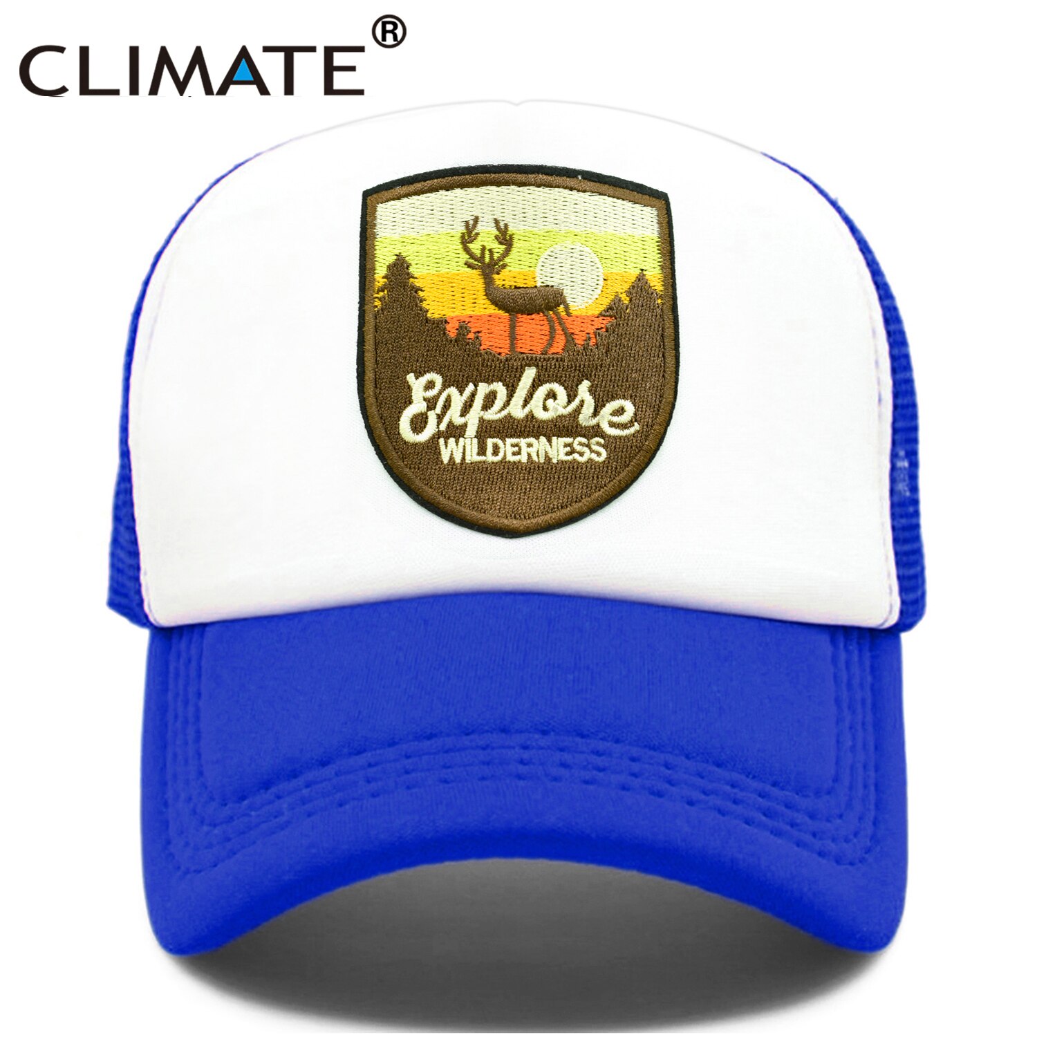 CLIMATE Explore Trucker Cap Wilderness wildlife Camouflage Cap for Outdoor Exploration Baseball Cap Summer Cool Mesh Caps: Blue / Kid 52to55cm Head