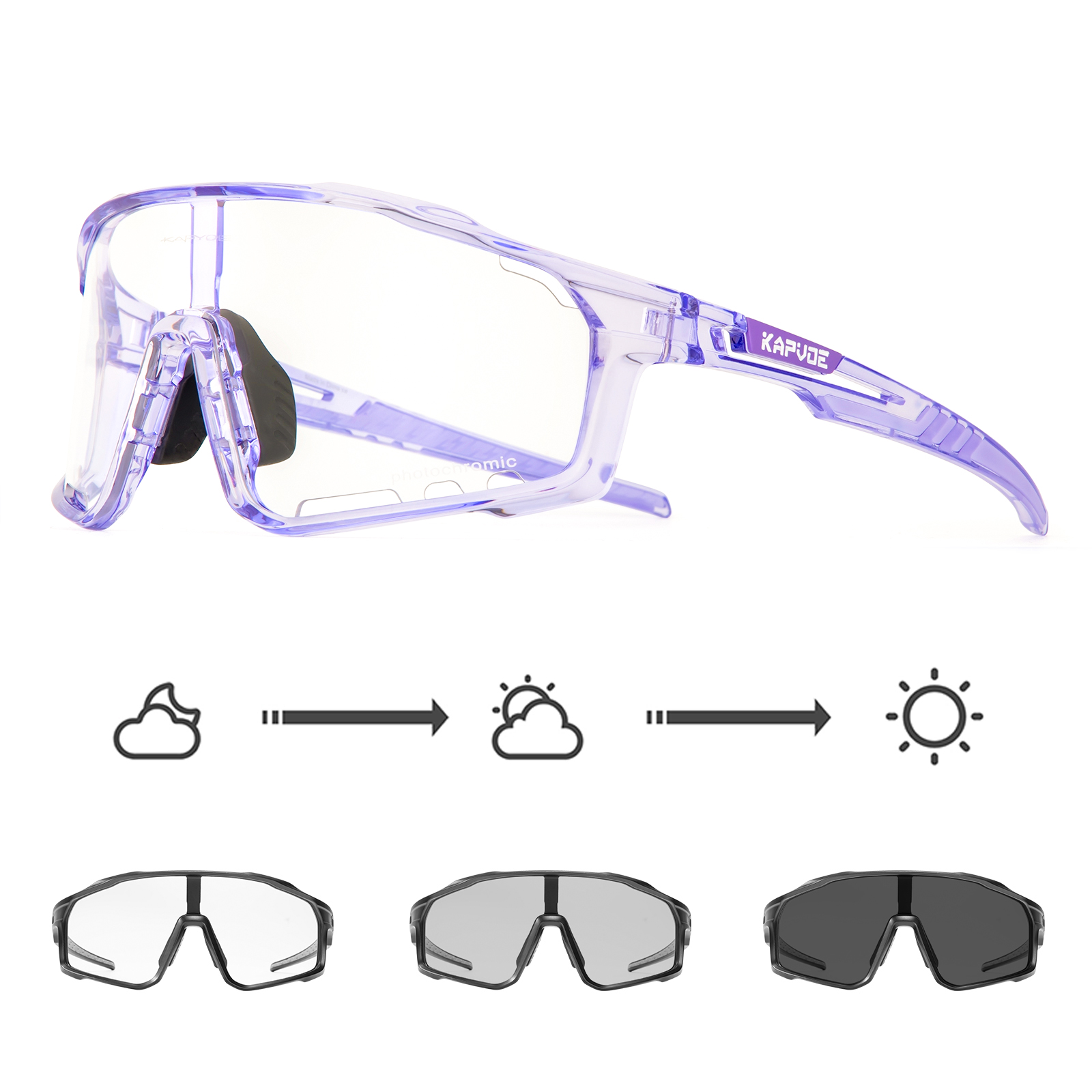 Kapvoe Photochromic Sunglasses Men's Women Sports Cycling Glasses Road Running Goggles MTB Bike Bicycle Mtb Eyewear For Driving: Pink
