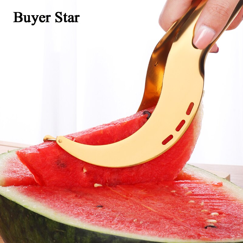 Guld stålskärare vattenmelon skärkniv cucumis melon svart skärare hackare fruktsallad gurka prylar kök matlagningsverktyg