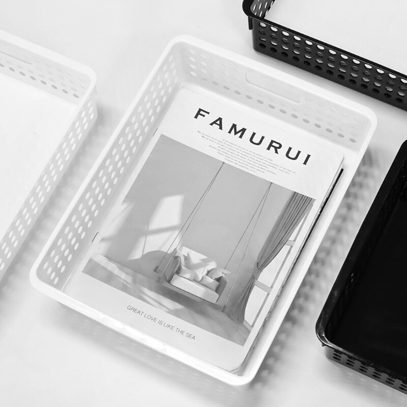 Plastic Storage Basket File Tray Tabletop A4 Document Magazine Organizer with Handles for Home Office Pantry Bedroom